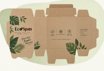 Unfolded EcoSpan self-locking corrugated box with botanical print